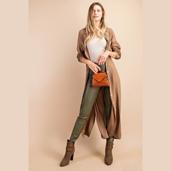 NWT Long Button Down Shirt Dress Waist Tie/Pocket - Picture 4 of 4